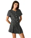 Steve Madden Women's Sequin Tweed Short Sleeves Top In Black