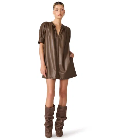 Steve Madden Women's Sharleene Puff-sleeve Polyurethane Mini Dress In Brown