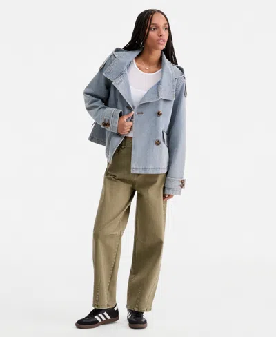 Steve Madden Women's Short Hooded Trench Coat In Blue