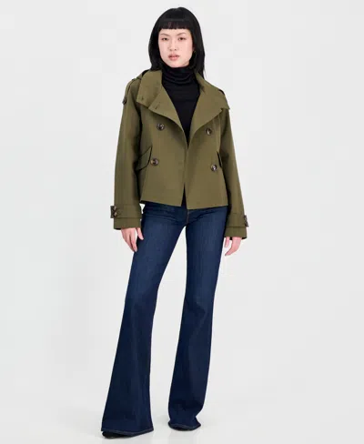 Steve Madden Women's Short Hooded Trench Coat In Green