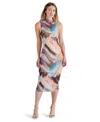 Steve Madden Sidra Funnel Neck Mesh Midi Dress In Desert Pink