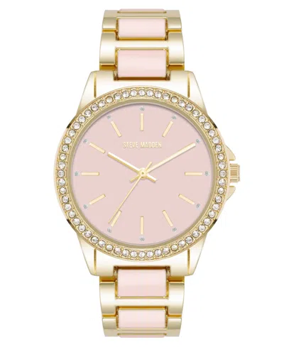 Steve Madden Women's Signature Pink Enamel And Gold-tone Alloy Metal Bracelet Watch, 36mm In Pink,gold-tone