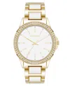 Steve Madden Women's Signature White Enamel And Gold-tone Alloy Metal Bracelet Watch, 36mm In White,gold-tone