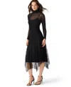 Steve Madden Women's Silas Mock Neck Mesh Midi Dress In Black