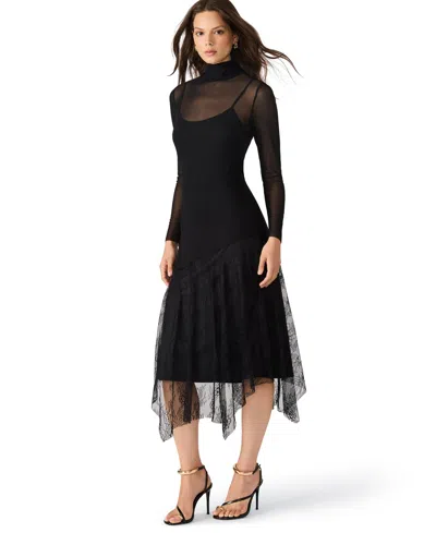 Steve Madden Women's Silas Mock Neck Mesh Midi Dress In Black