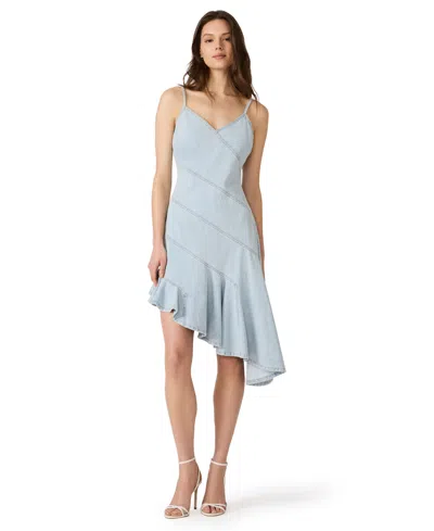 Steve Madden Ellis Asymmetric Ruffle Denim Dress In Blue