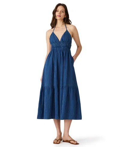 Steve Madden Lucky Stripe Halter Maxi Dress In Blue