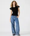 Steve Madden Cecilie Smocked Ruffle Cotton Sleeve Top In Black