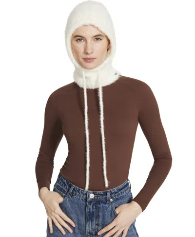 Steve Madden Women's Solid Eyelash Drawstring Hood In Off White