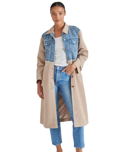 Steve Madden Women's Soraya Mixed Media Trench Coat In Denim Multi