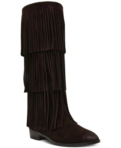 Steve Madden Women's Spur Knee-high Fringe Boots In Brown Suede
