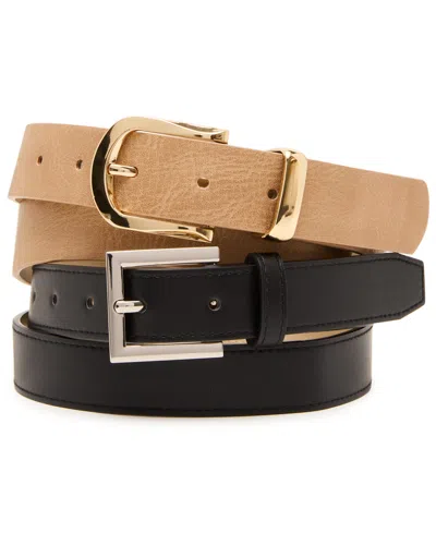 Steve Madden Women's Square And Wave Keeper Buckle 2-pc Textured Belt In Multi