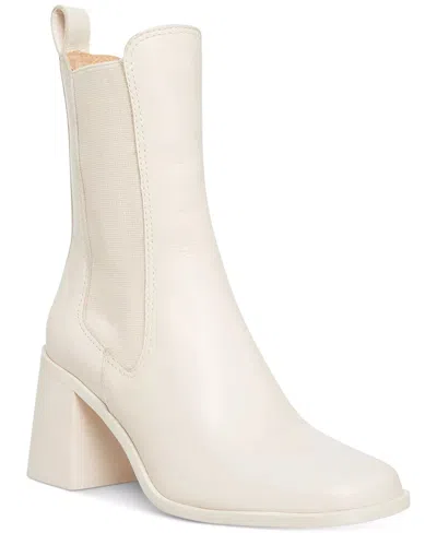 Steve Madden Women's  Argent Boots Off White Block Heel Chelsea Bootie Zap1890