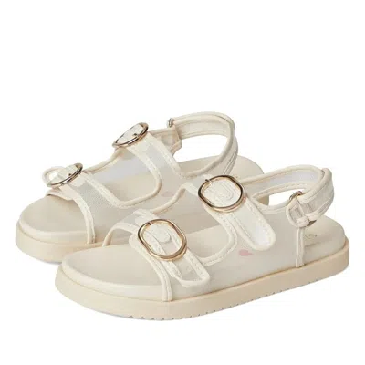 Steve Madden Women's  Kit Sandals Kids Ivory Leather Adjustable Strap Hawk2415 In White