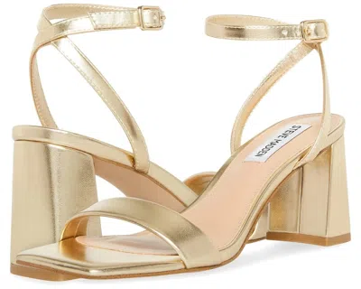 Steve Madden Women's  Luxe Sandals Gold Leather Block Heel Ankle Strap Hawk1332