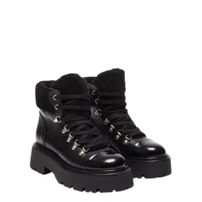 Steve Madden Women's  Reyen Boots Black Faux Leather Round Toe Platform Rhs7508