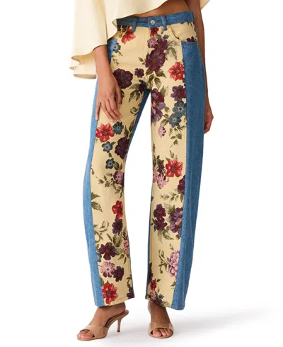 Steve Madden Women's The Sydnee Floral Non-stretch Wide-leg Jeans In Blue