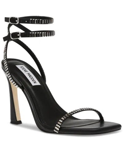 Steve Madden Women's Thierry Ankle-wrap Rhinestone Dress Sandals In Black,rhinestone