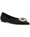 Steve Madden Tink Pointed Toe Flat In Black Satin