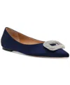 Steve Madden Tink Pointed Toe Flat In Navy Satin