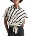 Steve Madden Tori Stripe Short Sleeve Tie Front Shirt In Cream