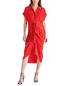 Steve Madden Tori Tie Waist Satin Midi Shirtdress In Red