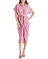 Steve Madden Tori Belted Ruched Slub Midi Shirtdress In Mauve Shad