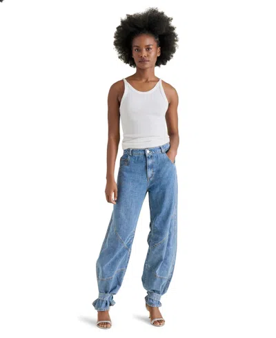 Steve Madden Women's Tre Cotton High-rise Wide-leg Jeans In Blue Denim