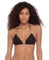 Steve Madden Womens Triangle Double Rings V Neck Top Strap Side Bikini Bottoms In Black