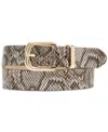 Steve Madden Women's Twisted Buckle Snake-embossed Belt In Silver