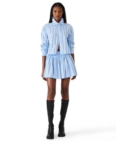 Steve Madden Tyria Stripe Embellished Drawstring Miniskirt In Blue