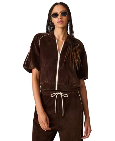 Steve Madden Women's Velour Track Long-sleeve Jacket In Brown