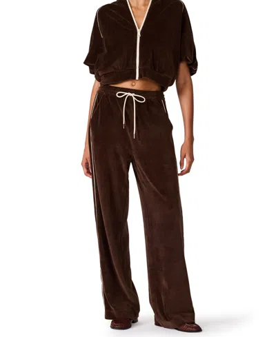 Steve Madden Women's Velour Wide-leg Pull-on Track Pants In Brown
