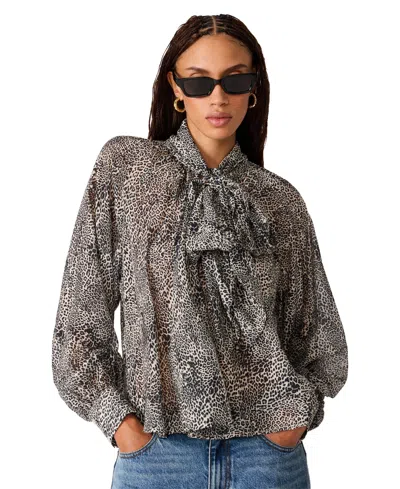 Steve Madden Women's Violette Animal-print Sheer Long-sleeve Blouse In Brown