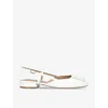 STEVE MADDEN WOMENS WHITE BELARI BUCKLE-EMBELLISHED FAUX PATENT-LEATHER SLINGBACKS