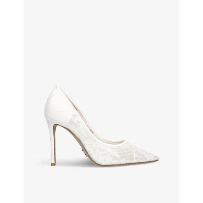 Steve Madden Womens White Evelyn Lace-embroidered Woven Heeled Courts