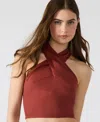Steve Madden Winnie Twist Neck Crop Linen Blend Top In Red