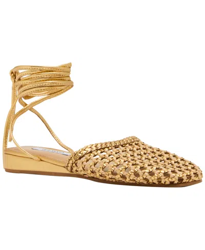 Steve Madden Women's Woven Leg-wrap Round Toe Flats In Gold