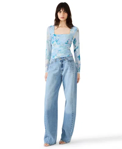 Steve Madden Women's Zinia Knit Square Neck Top In Blue