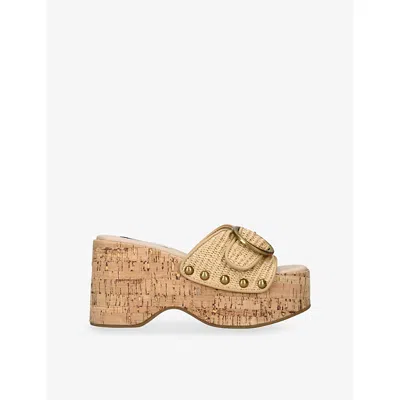 Steve Madden Womens Beige Pedestal Platform Raffia Sandals Eur 40 / 7 Uk In Brown