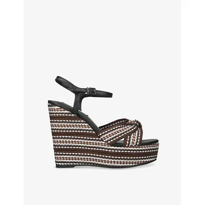 Steve Madden Womens Black Aztec Heeled Leather Wedge Sandals Eur 40 / 7 Uk