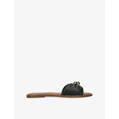 Steve Madden Womens Black Dipsy Flat Leather Sandals Eur 38/5 Uk