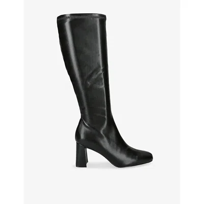Steve Madden Womens Black Holly Vegan-leather Heeled Knee-high Boots Eur 37 / 4 Uk