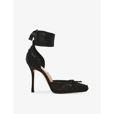 Steve Madden Womens Black Larina Sequin Satin Heels Eur 39 / 6 Uk