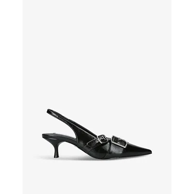 Steve Madden Womens Lezley Kitten-heel Faux-leather Slingbacks Blac In Black