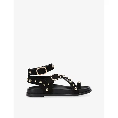 Steve Madden Womens Black Linear Flat Suede Sandals Eur 40 / 7 Uk In Multi