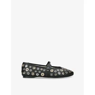 STEVE MADDEN WOMENS BLACK REJOICE-S EYELET-EMBELLISHED BALLET FLATS EUR 39 / 6 UK