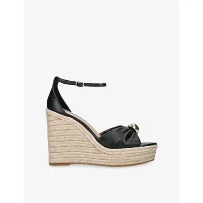 Steve Madden Womens Black Taliya Leather Wedge Sandals Eur 40 / 7 Uk