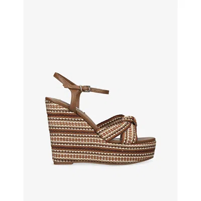 Steve Madden Womens Brown Aztec Heeled Leather Wedge Sandals Eur 38/5 Uk In Blue