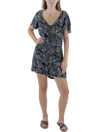 Steve Madden Womens Button Front Short Sleeve Romper In Multi